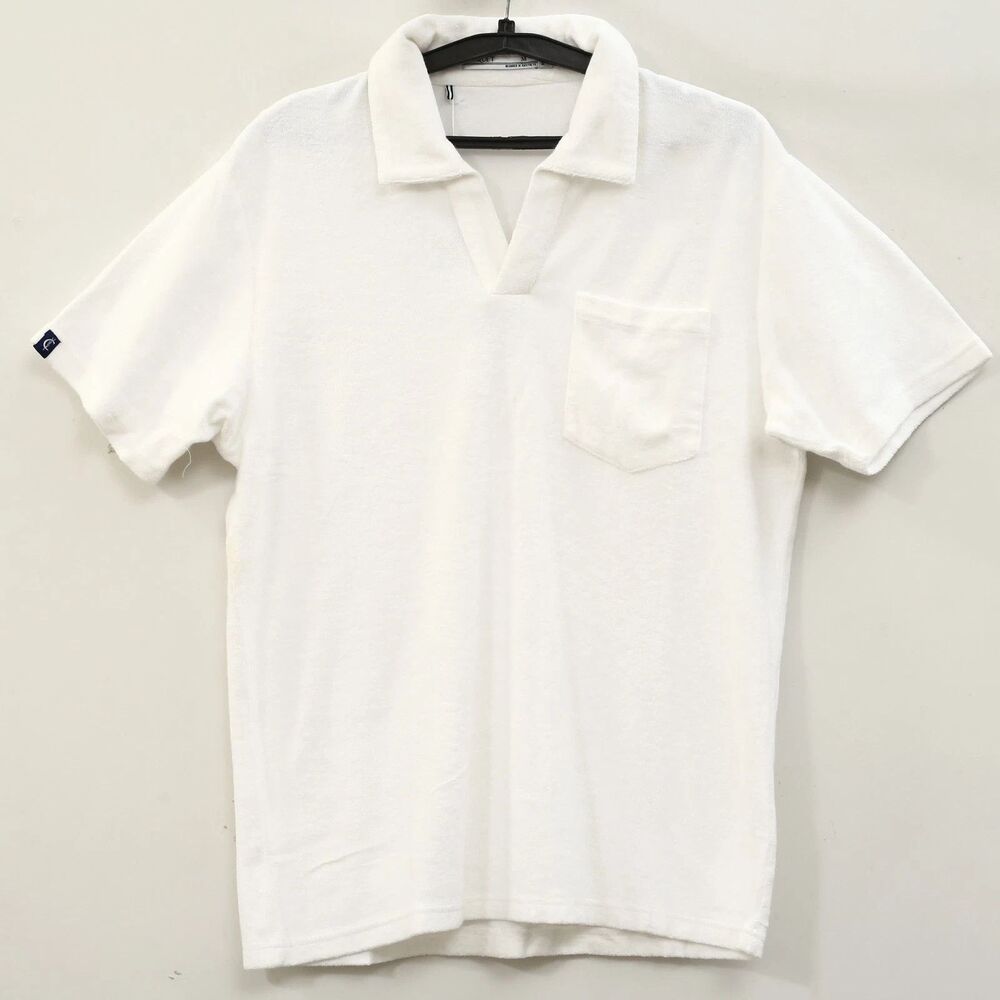 Criquet Terrycloth Polo Men's T-Shirt Short Sleeve Collared Solid White M 290948